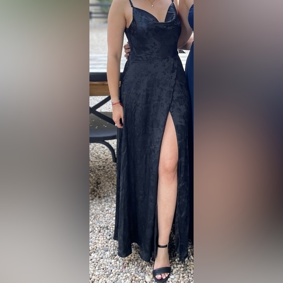 Lulus Simply Dreamy Black Satin Floral Jacquard Maxi Dress, Small - Picture 3 of 3